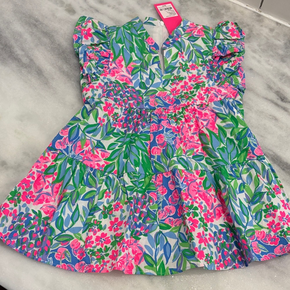 Lilly Pulitzer Pink and Green Floral Kids Dress NWT